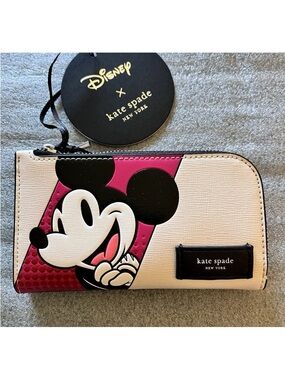 New Disney X Kate Spade Mickey Mouse Small Slim Bifold Wallet Parchment Multi